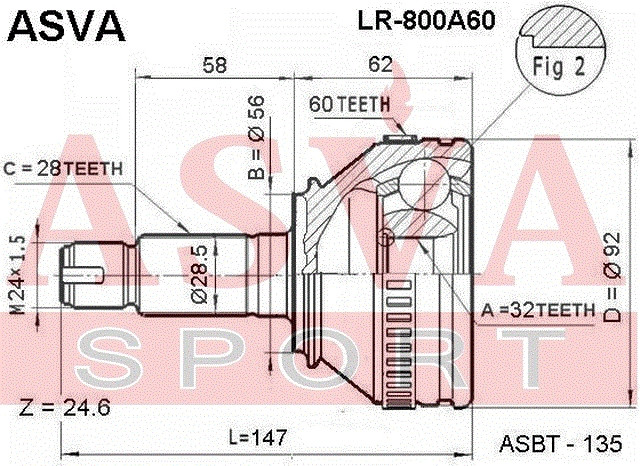 Gelenksatz Antriebswelle Radseitig Asva-lr-800a60