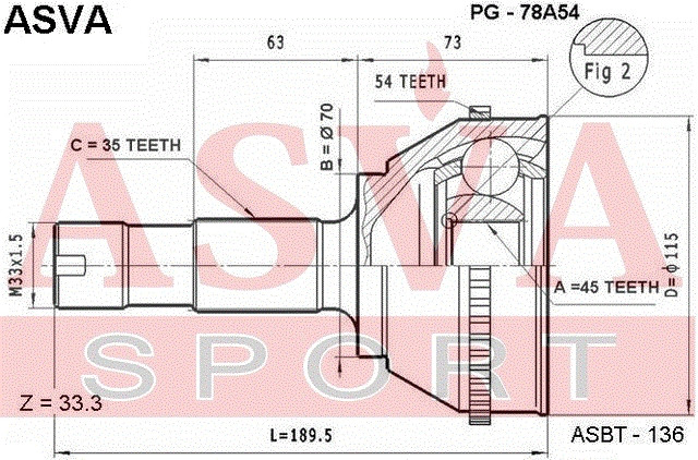 Gelenksatz Antriebswelle Radseitig Asva-pg-78a54