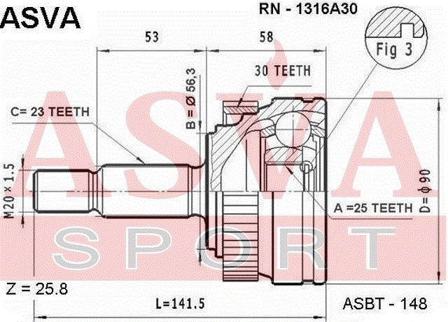 Gelenksatz Antriebswelle Radseitig Asva-rn-1316a30