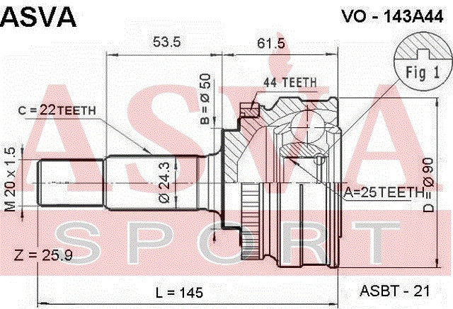 Gelenksatz Antriebswelle Radseitig Asva-vo-143a44