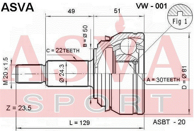 Gelenksatz Antriebswelle Radseitig Asva-vw-001